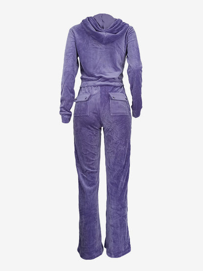 Velour Tracksuit Set Zip-up Hoodie And Pants For Women 2026