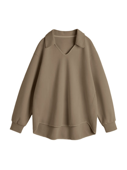 Solid Color V Neck Asymmetric Hem Oversized Hoodie