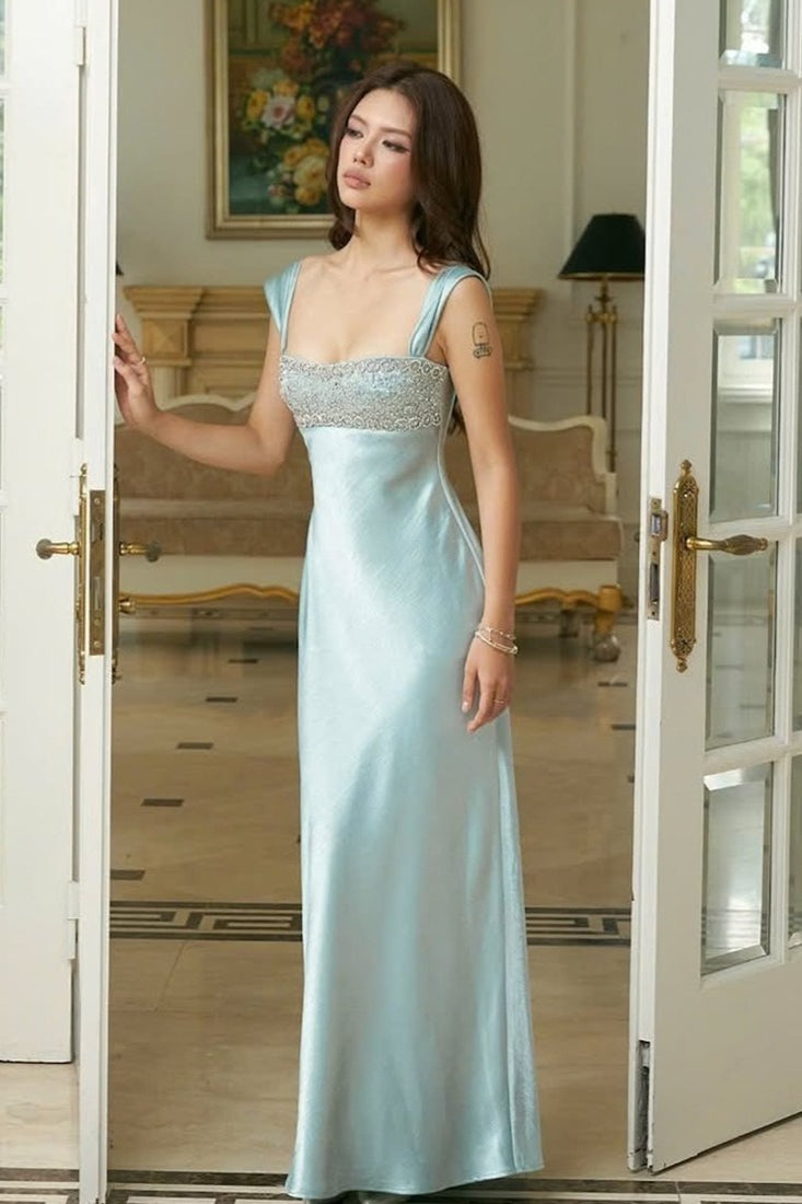| Patchwork Rhinestone Ruched Maxi Dress