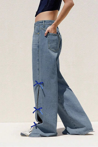 Contrast Bow Straight Jeans
