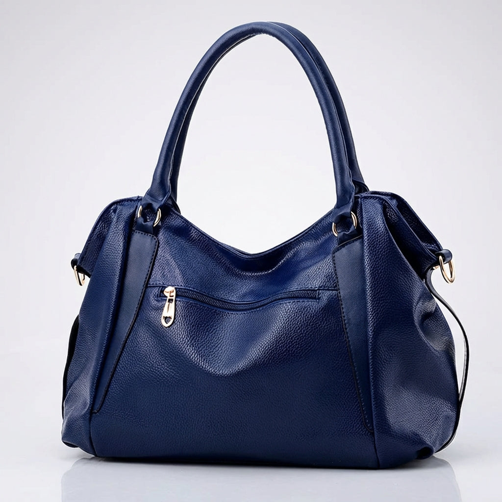 Women's Wide Leather Handbag With Long Strap – Stylish Shoulder Bag