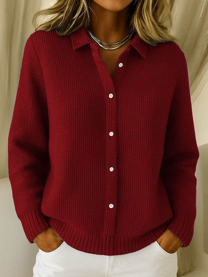 The Elena — Ribbed Knit Button-Down Cardigan