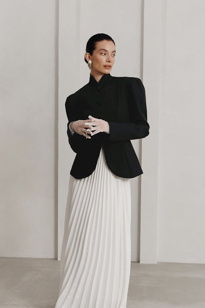 French Elegant Stand Collar Puff Sleeve Blazer
