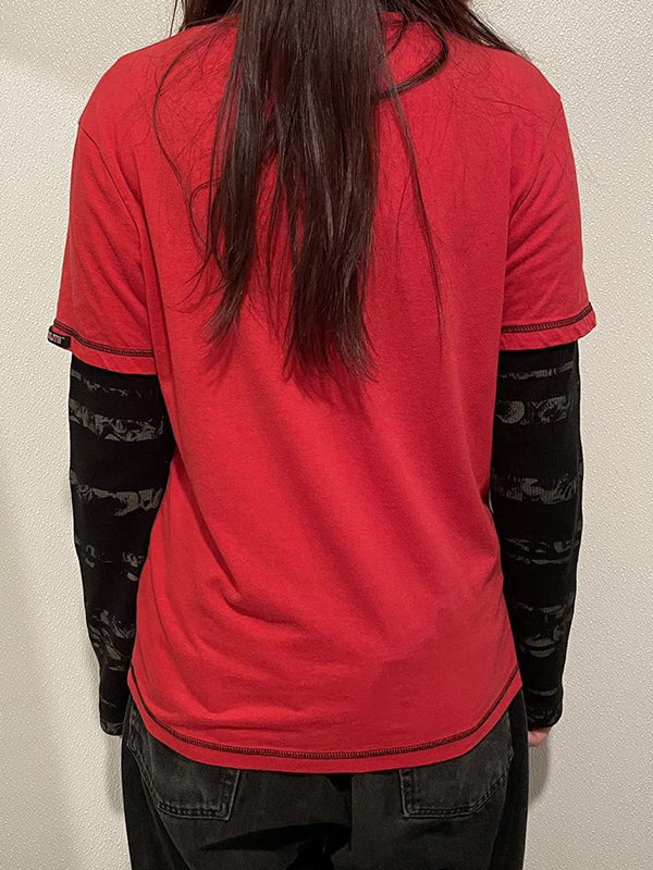Vintage Graphic Print 2 In 1 Oversized Long Sleeve Tee