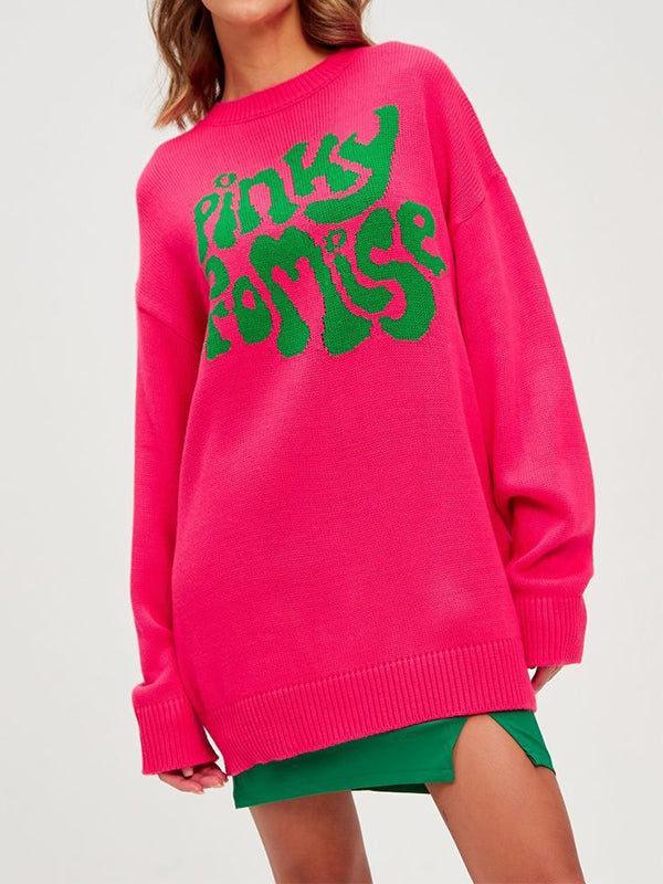 Contrast Color Letter Print Pull Over Sweater