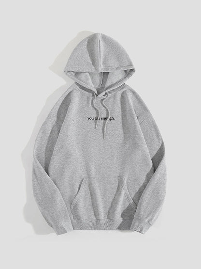 Letter Print Kangaroo Pocket Drawstring Oversized Hoodie
