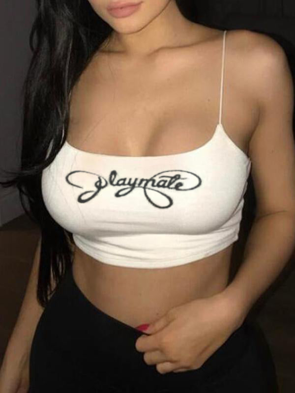 Lettering Print Slim Fit Short White Cami Top