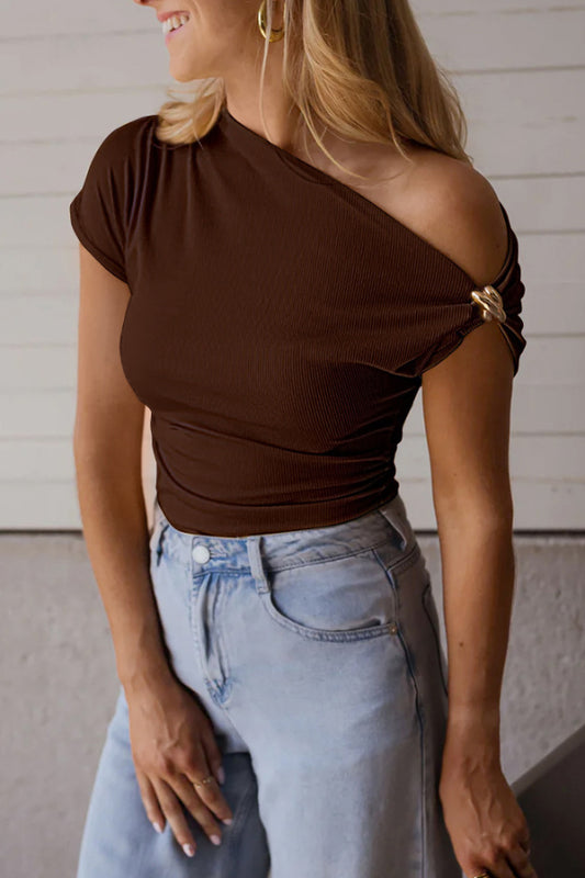 Solid Color Metal Decoration Short-sleeved Casual T-shirt