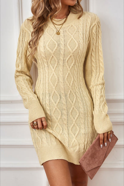 Cable Knit Mock Neck Open-Back Arch Cutout Sweater Mini Dress