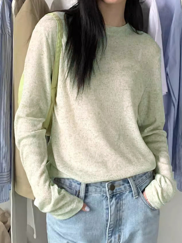 Plain Crewneck Casual Thin Long Sleeve Knits