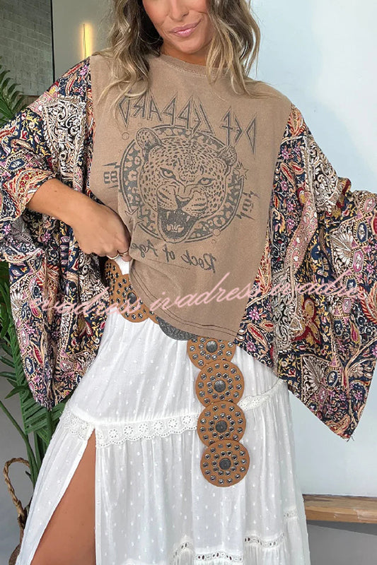 Unique Ethnic Print Batwing Sleeve Loose Top