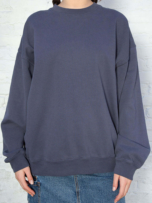 Solid Crew Neck Pullover Sweatshirt