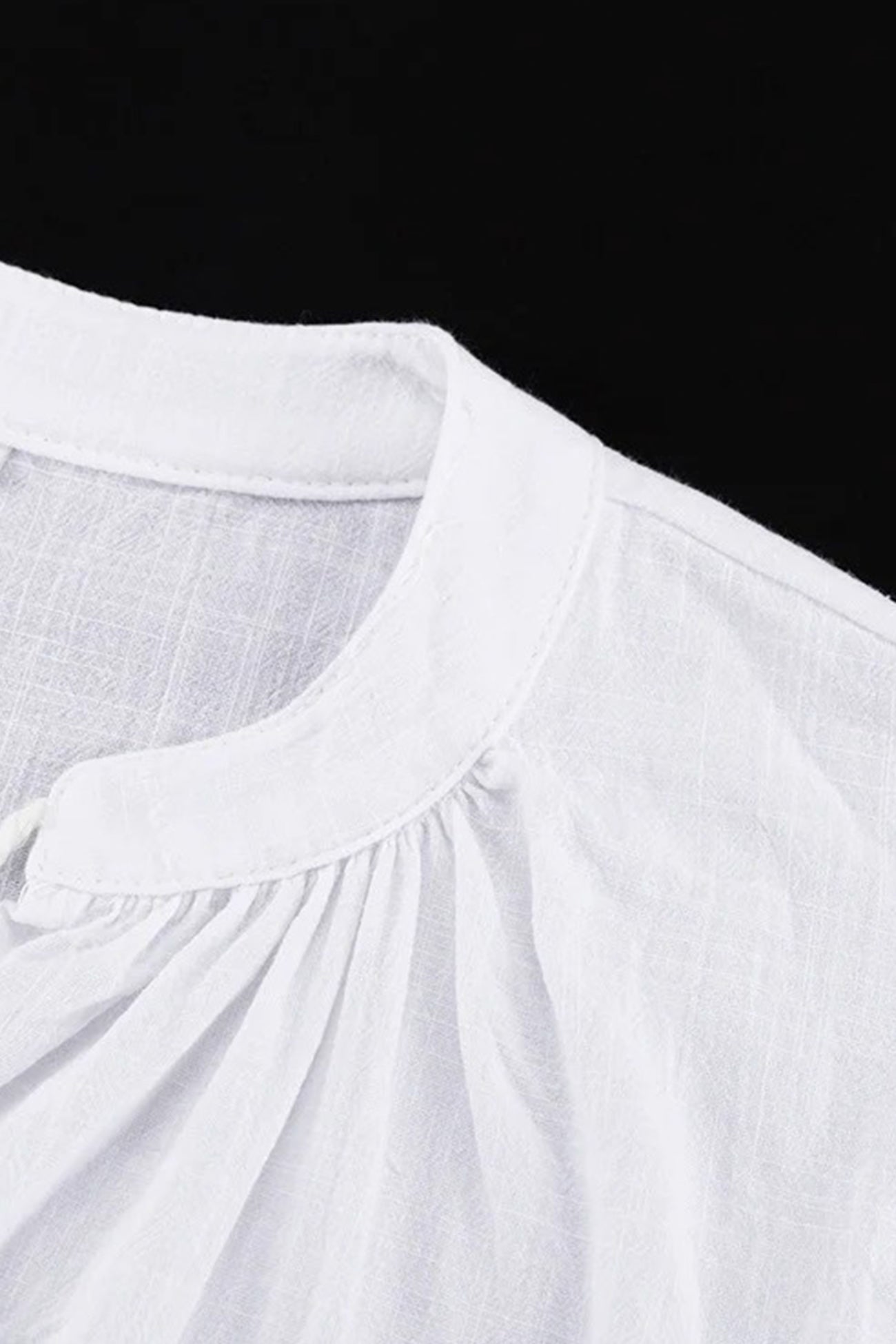 V-neck Lantern Sleeve Cotton Shirt Set