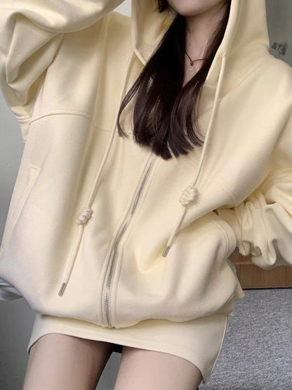 Solid Oversized Hoodie & Mini Skirt Set