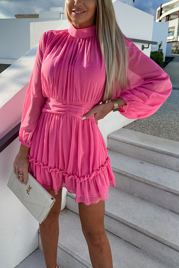 Blossoming Words High Neck Flared-out Mini Dress