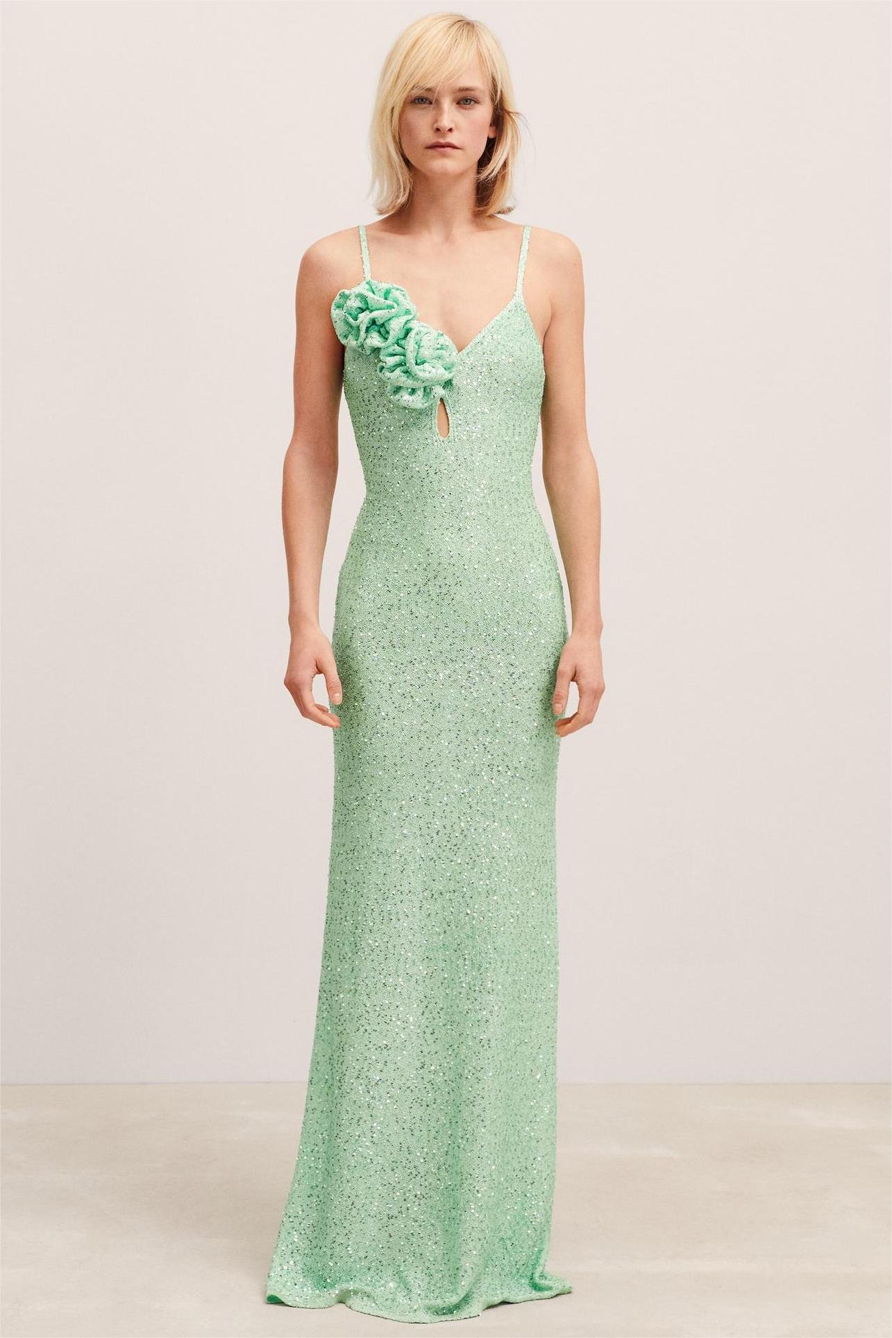 3D Floral Sequin Sleeveless Midi Dress