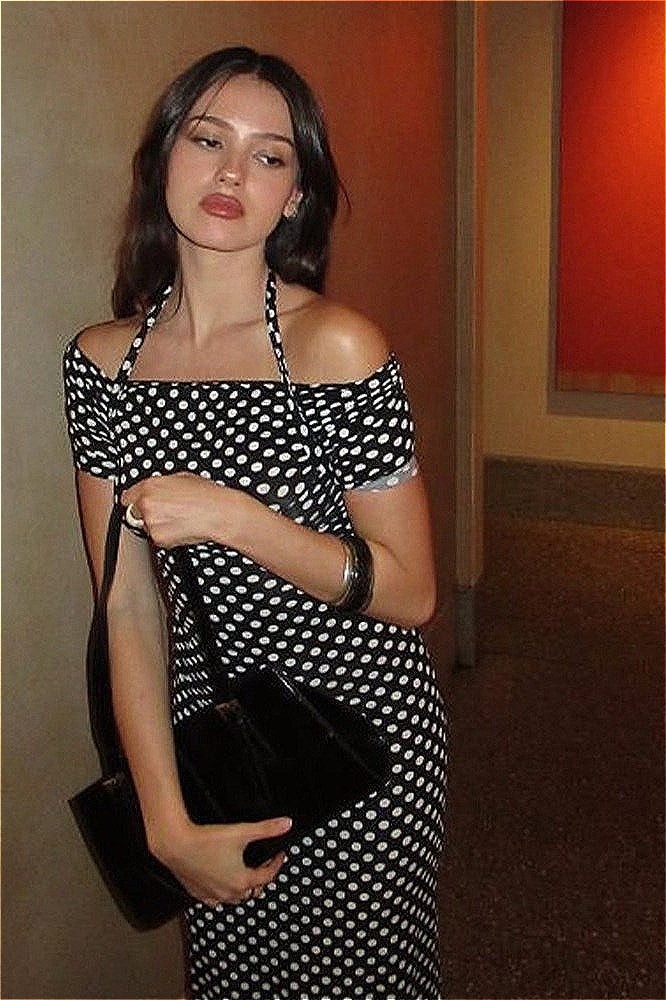 Polka Dot Print Halter Off-Shoulder Bardot Bodycon Midi Dress