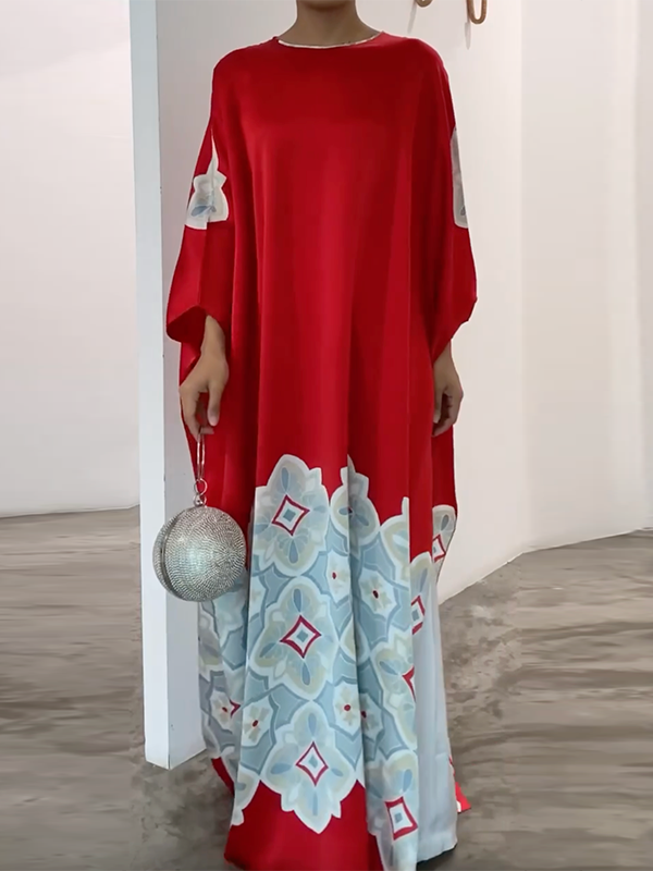 Loose Printed Round-Neck Maxi Dresses