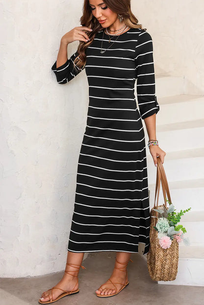 chic black striped maxi dress