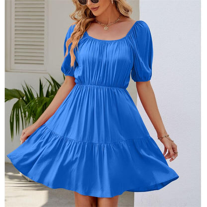 Bubble Sleeve Square Neck Mini Dress in Various Colors