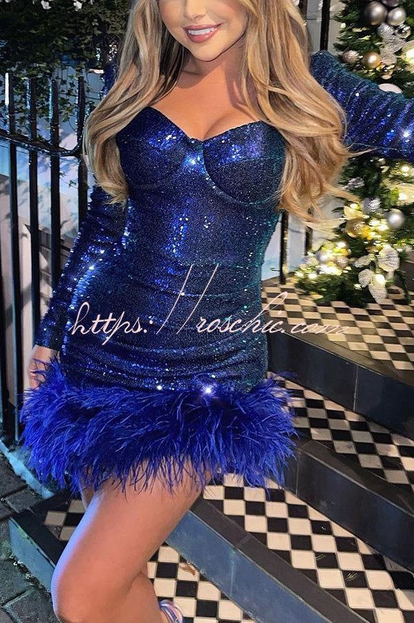 Dance You Through The Night Sequin Feather Party Dress