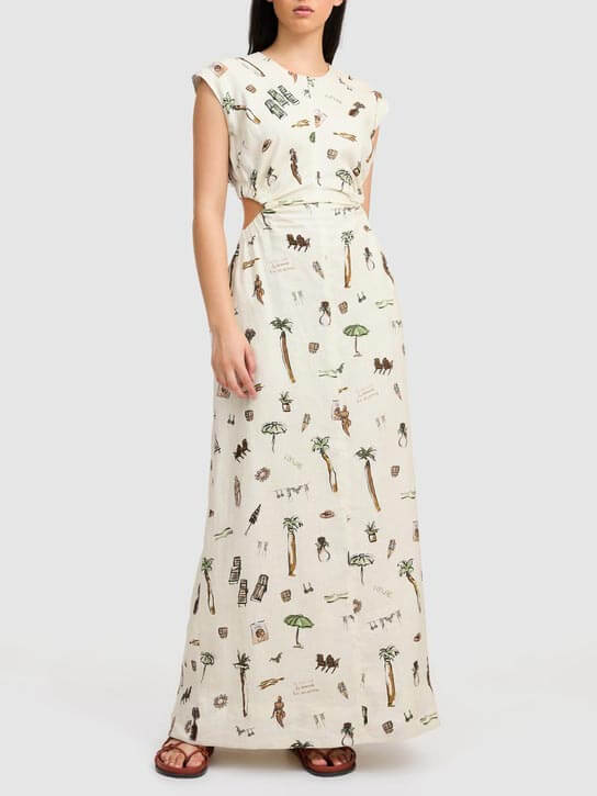 Marigold - Printed Cutout Crew Neck Maxi Dress