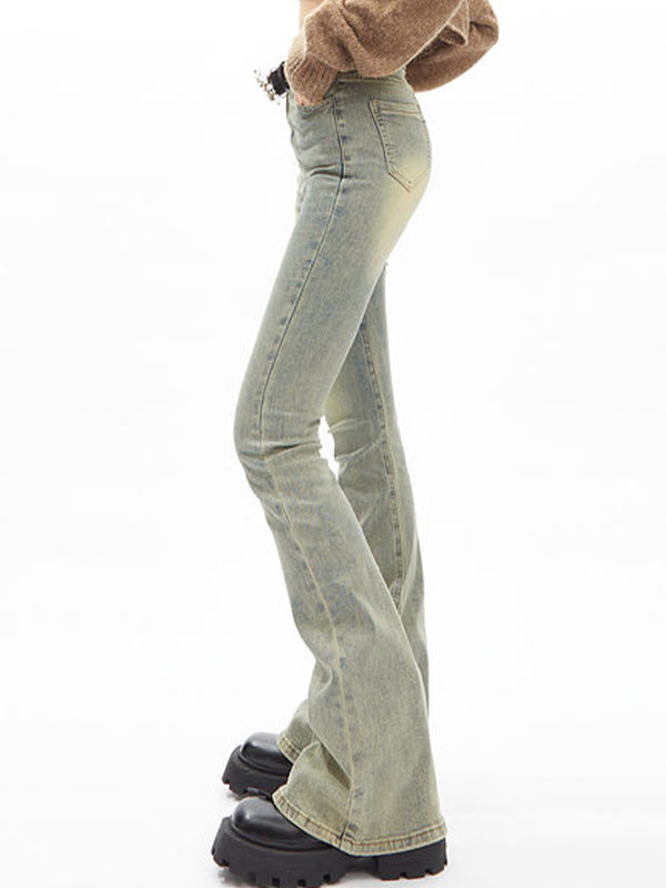 Distressed High Rise Flared Slim Jeans