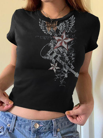 Star Graphic Print Casual Short Sleeve Tees