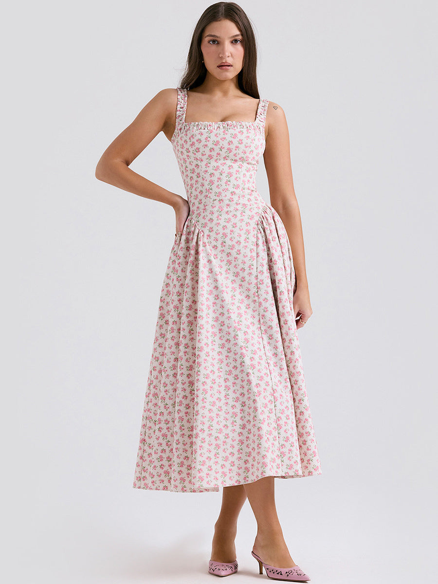 Corset Dress Mini Floral Strap Shoulder Backless Party Midi Dresses