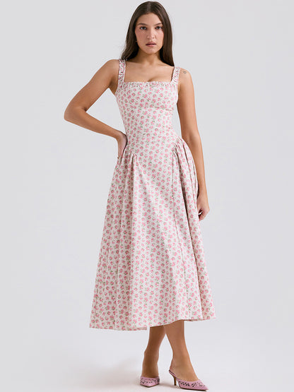 Corset Dress Mini Floral Strap Shoulder Backless Party Midi Dresses