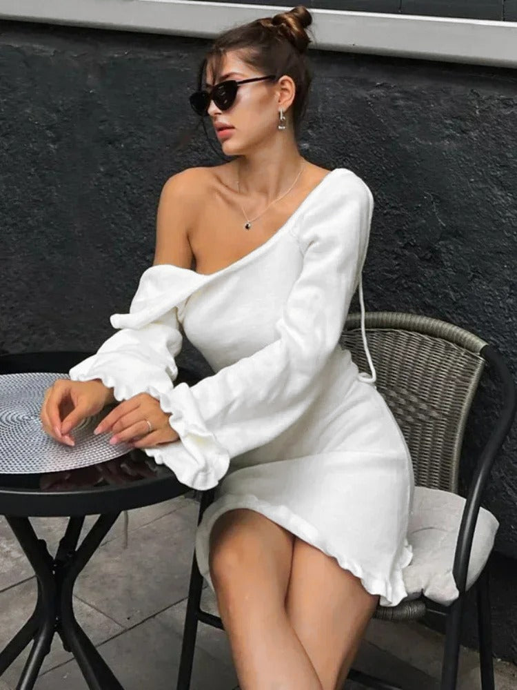 TARUXY Sexy Backless Knitted Mini Dress For Women Lace Up Long Sleeve Solid Short Dresses Hot Girls Club High Waist Dress Femme