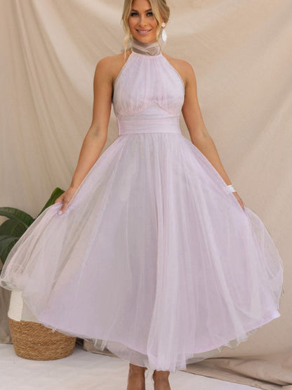 Halter Mesh Formal Dress Maxi Dresses