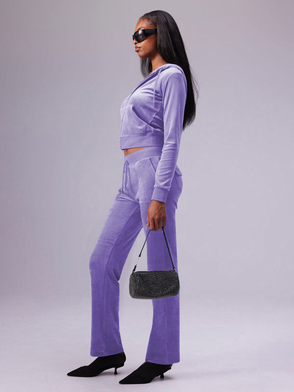 Velour Tracksuit Set Zip-up Hoodie And Pants For Women 2026