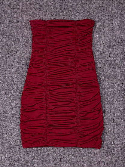 Strapless Nightclub Pleated Bodycon Mini Dress