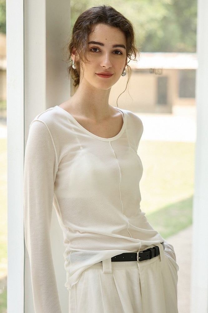 Tencel Wool Blend Round Neck Knit Top