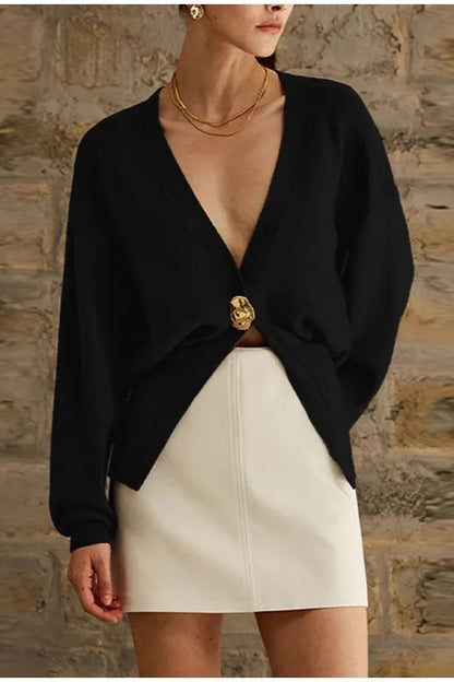 V Neck Button Knit Cardigan Sweater