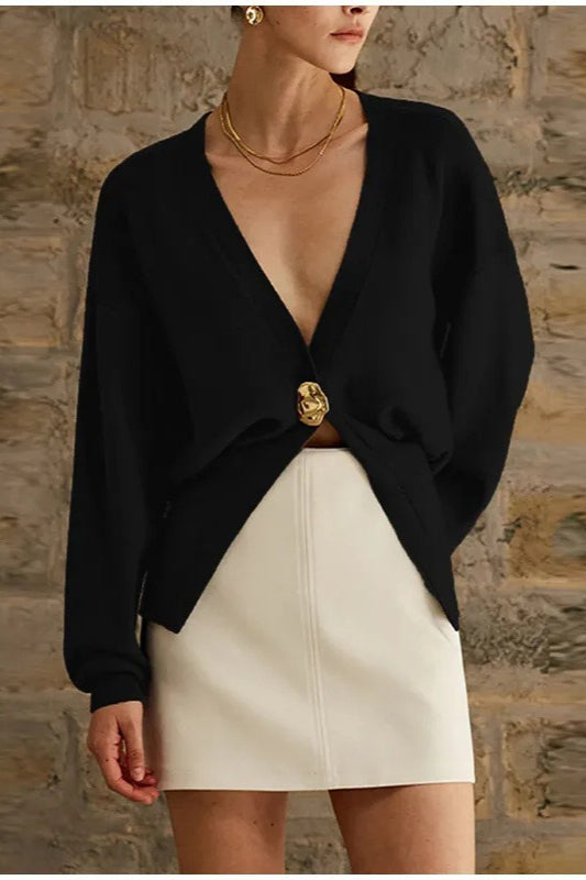 V Neck Button Knit Cardigan Sweater