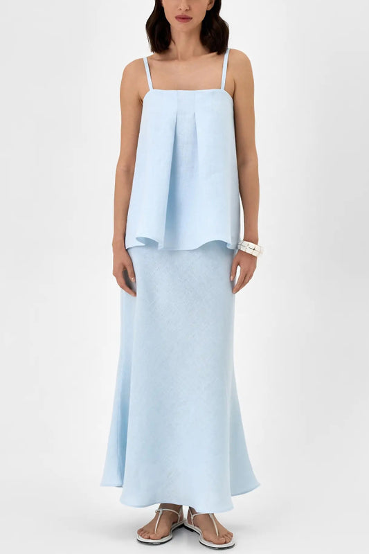 Linen Blend Loose Square Neck Camisole Top and Elegant Resort Maxi Skirt Set
