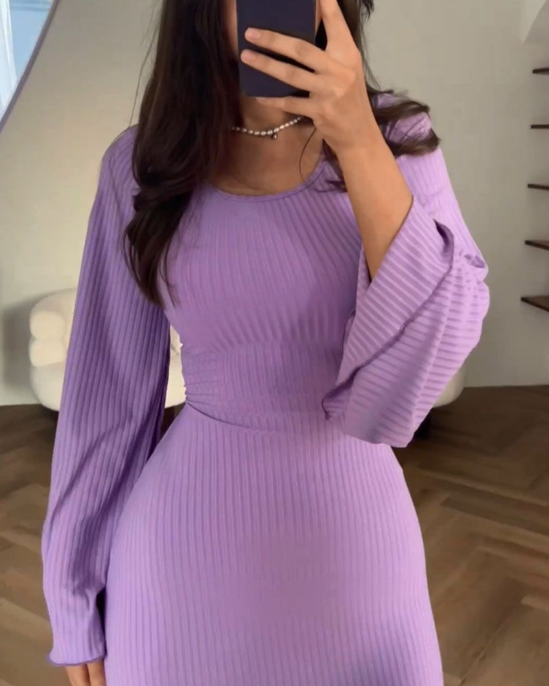 Lavender Ribbed Knit  Sleeve Maxi Dress