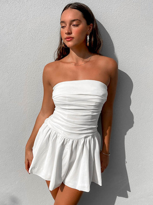 Pleated Skater Dresses Sleeveless Ruffles Sexy Flared Mini Dress