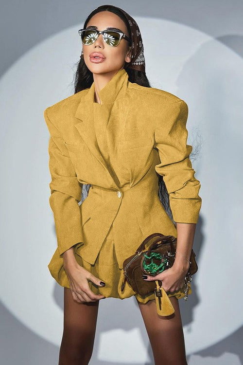 Structured Notch Lapel Fitted Two Piece Blazer Skirt Set