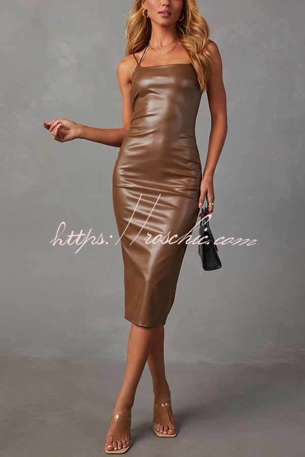 Dramatic Moments Faux Leather Slit Midi Dress