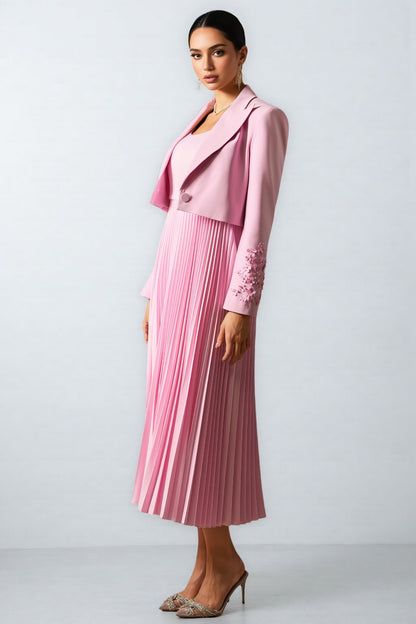 Zelda Floral Cuff Blazer Pleated Maxi Dress Set