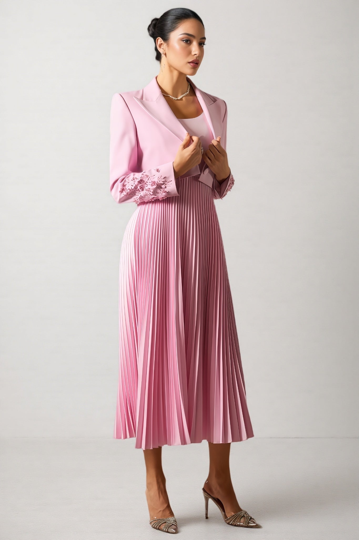 Zelda Floral Cuff Blazer Pleated Maxi Dress Set