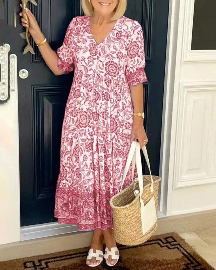The Vivian — Floral V-Neck Midi Dress