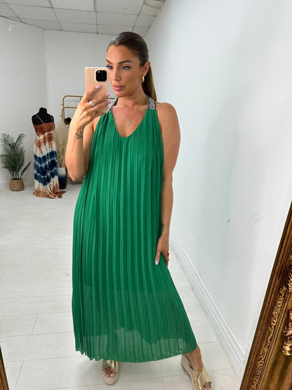 Pleated Racerback Maxi Dress