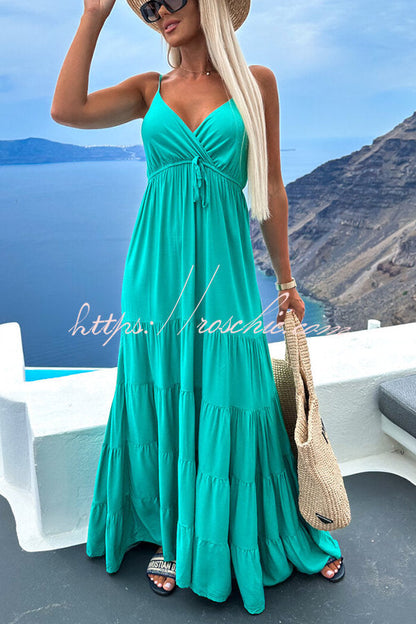 Boat Weekend Drawstring High Waist Tiered Swing Maxi Cami Dress