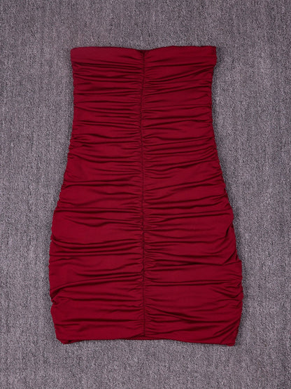 Strapless Nightclub Pleated Bodycon Mini Dress