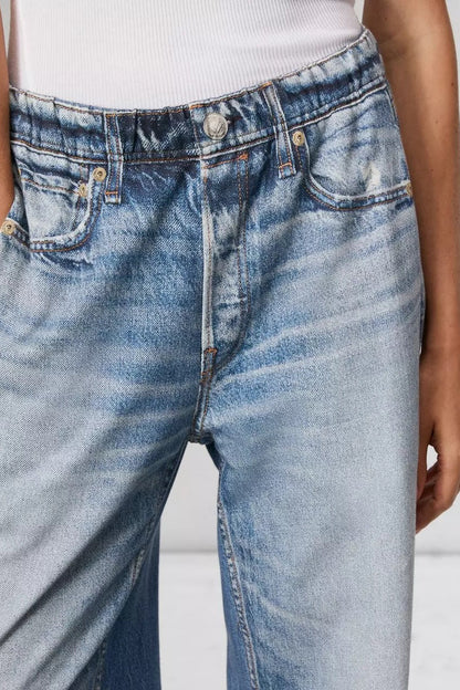 Versatile American Casual High-Waisted Narrow Wide-Leg Loose Jeans