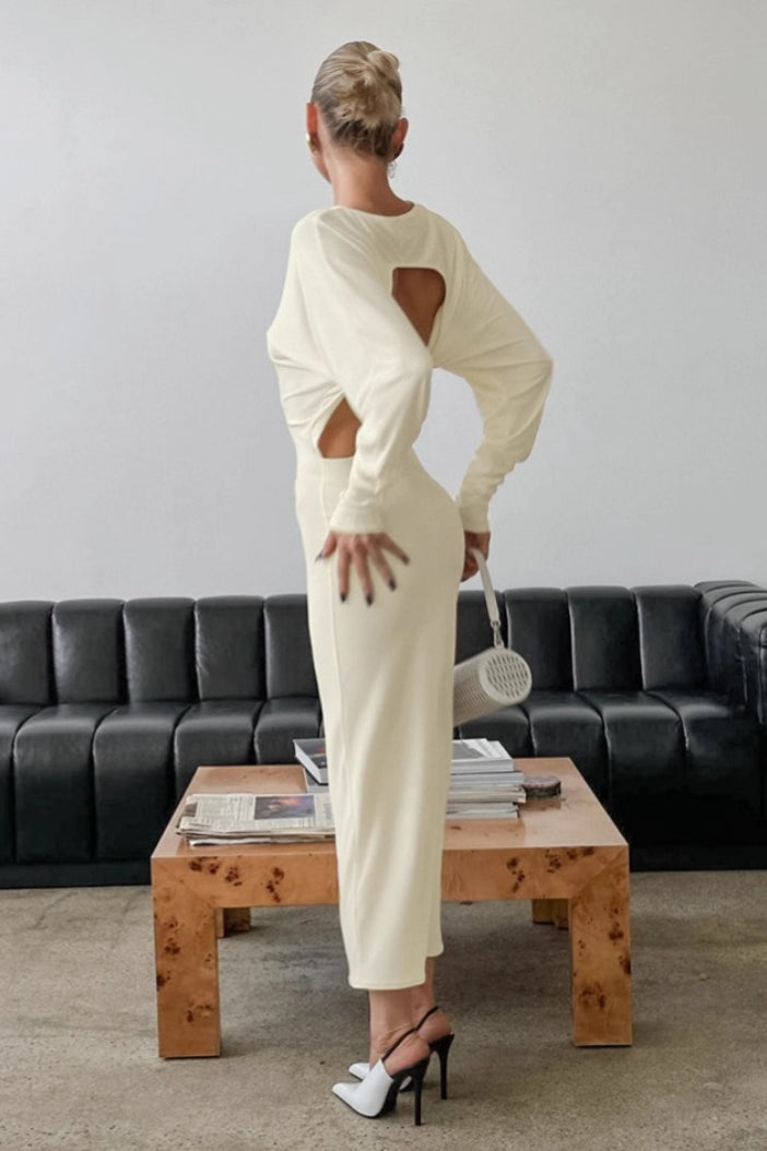 Open Back Long Sleeve Dolman Cuff Bodycon Maxi Dress